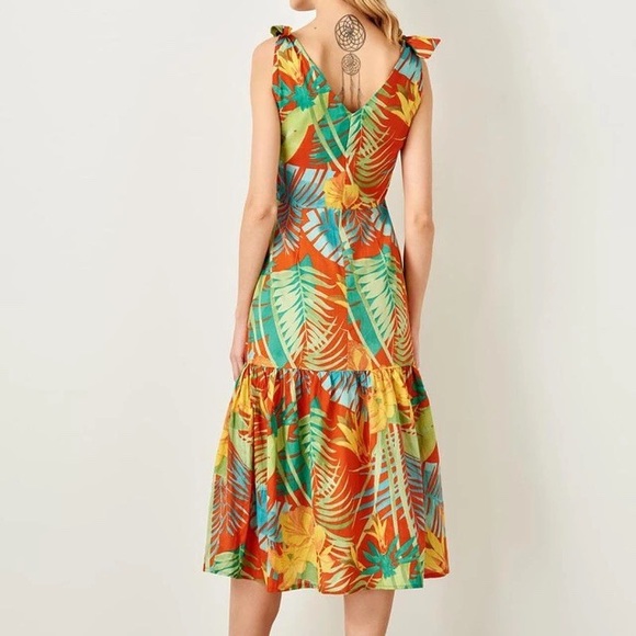 Yellow Green Red Floral Tropical Print Dress - Picture 5 of 5